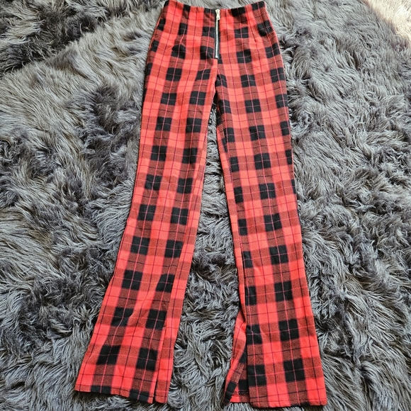 H&M Flared Pants Red Plaid Size 0 - Picture 2 of 5